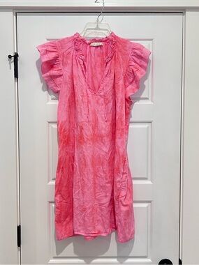Stark X Women's Pink Ruffle Sleeve Mini Dress - Lightweight Tie-Dye Style